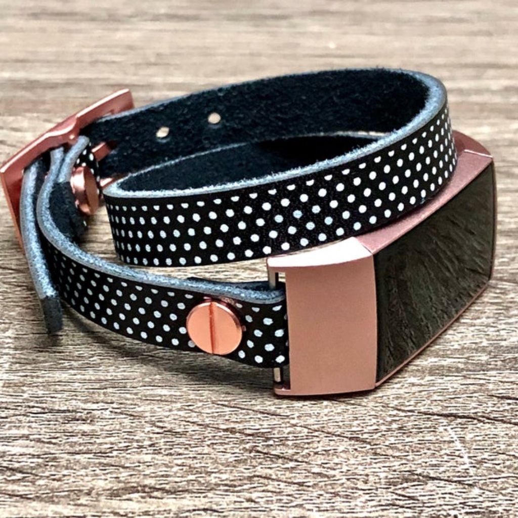 Polka Dots Rose Gold Charge 4 Leather Bracelet